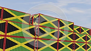 Jamaica flag containers are located at the container terminal. Concept for Jamaica import and export 3D