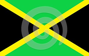 The Jamaica Flag with a gold saltire dividing top bottom green and hoist fly black