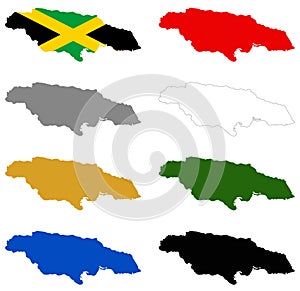 Jamaica flag and map - island country situated in the Caribbean Sea