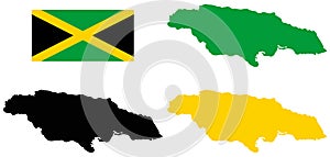 Jamaica flag and map - island country situated in the Caribbean Sea