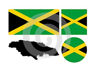 Jamaica flag and map - island country situated in the Caribbean Sea