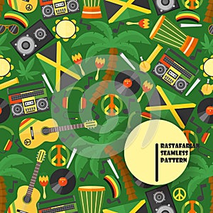 Jamaica rastafarian seamless pattern, vector illustration. Flat style icons of Jamaican culture and reggae music
