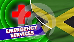 Jamaica Realistic Flag with Emergency Services Title Fabric Texture 3D Illustration