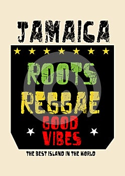 Jamaica roots reggae good vibes fashion vector illustration