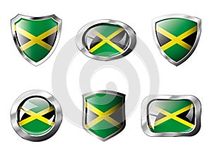 Jamaica set shiny buttons and shields of flag
