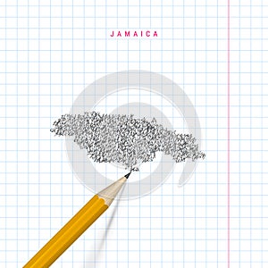 Jamaica sketch scribble vector map drawn on checkered school notebook paper background