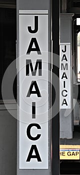 jamaica train station sign on train platform (long island, queens, new york city) commuter (subway) rail