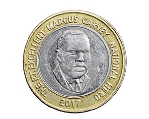 Jamaica twenty dollar coin on white isolated background