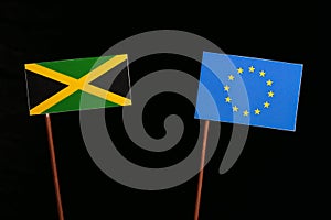Jamaican flag with European Union EU flag on black