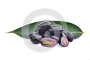 Jambolan plum or java plum with green leaf, tropical fruit