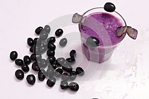 Jambolan plum or Java plum juice isolated on white background