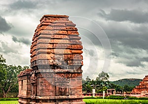Jambulinga temple pattadakal breathtaking stone art from different angle with dramatic sky photo