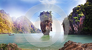 James Bond island near Phuket in Thailand. Famous landmark and famous travel destination  Scenery Thailand sea and island.