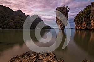 James bond island in Phangnga bay at sunset time, Thailand.