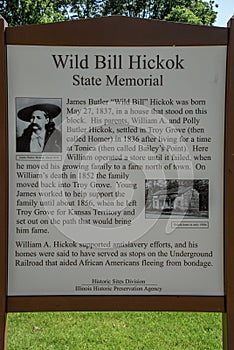 James Butler `Wild Bill` Hickok memorial sign