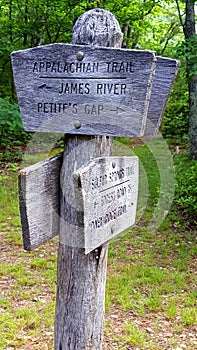 James River sign on the AT and hiking down to the river