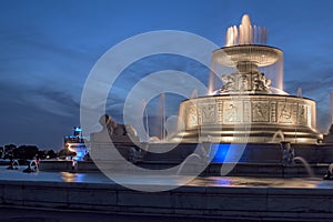 James Scott Memoral Fountain at Dusk