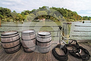 Jamestown Settlement Dock and Whiskey Barrels