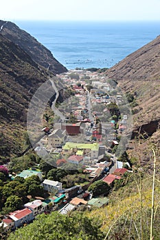 Jamestown wedged in between the walls of the James Valley on the island of St Helena in the Atlantic Ocean