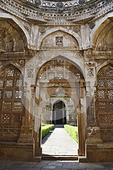 Jami Masjid, architectural archway beautiful intricate carvings in stone, an Islamic monuments was built by Sultan Mahmud Begada