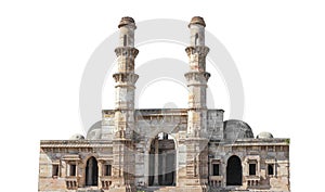 Jami Masjid Mosque also known as Jama Masjid isolated on white background. It is part of the Champaner-Pavagadh Archaeological P