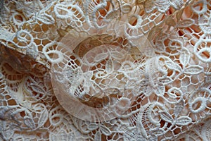Jammed beige old-fashioned net like lace photo