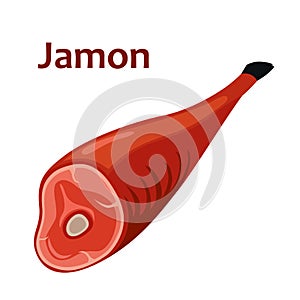 Jamon spanish ham. Dry cured pork, pig meat. Flat style.