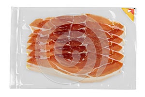 Jamon vacuum packed isolated on white