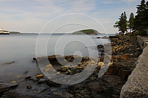 ,  - Jan 01, 1970: Landscape of Frenchman Bay from the shore path in Bar Harbor, Maine, USA