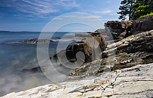 ,  - Jan 01, 1970: Landscape of Frenchman Bay from the shore path in Bar Harbor, Maine, USA