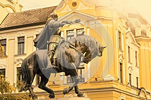 Jan Hunyadi statue on the main square in Pecs,Hungary.