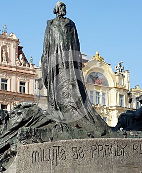 Jan Hus Memorial at the Town Square in Prague, Czech Republic photo