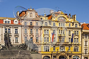 The Jan Hus Memorial in Old Town Square of Prague.