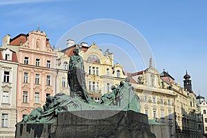 Jan Hus Memorial on Old Town Square , Stare Mesto view, Prague