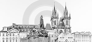 Jan Hus Monument and Church of Our Lady before Tyn at Old Town Square, Prague, Czech Republic