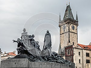 Jan Hus monument and Old Town City Hall