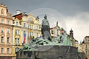 Jan Hus monument on Old Town square in Prague. Czech Republic