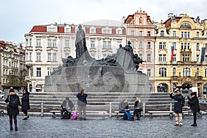Jan Hus monument in Old Town square in Prague, Czech Republic