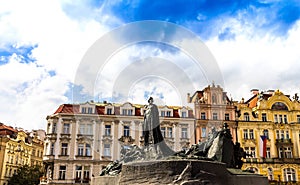 The Jan Hus monument at the old town square in Prague during day