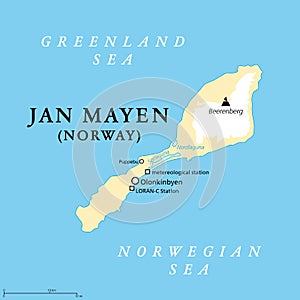 Jan Mayen, Norwegian volcanic island in Arctic Ocean, political map