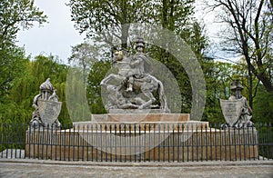 The Jan Sobieski statue in Lazienki Park. Monument of Sobieski in Warsaw. Poland.