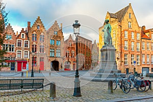 Jan Van Eyck Square in Bruges, Belgium photo