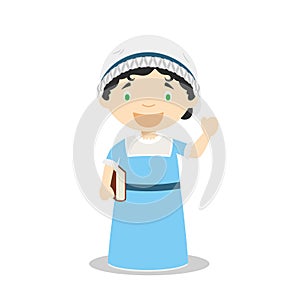 Jane Austen cartoon character. Vector Illustration. Kids History Collection