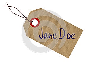 Jane Doe Toe Tag On White Background