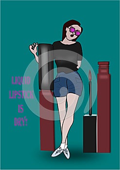Janet Matte Liquid Lipstick (SVG) Vector Image.Stylish Girl with Liquid Lipstick Illustration.