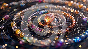 an intricate, 3D representation of Helicoidal Classification, futuristic background with rainbow colors photo