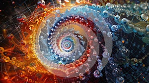 an intricate, 3D representation of Helicoidal Classification, futuristic background with rainbow colors photo