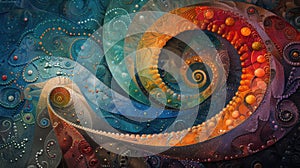 an intricate, 3D representation of Helicoidal Classification, futuristic background with rainbow colors photo