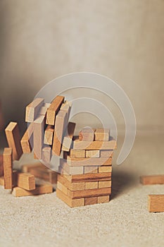 Janga wooden box. An imbalance. destruction of blocks. Mistake. Entertainment activities. A game of physical and mental skill