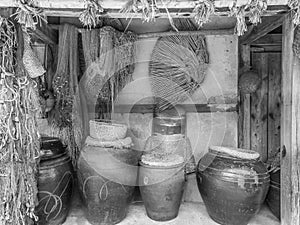 Jangdok or traditional korean pots for ferment kimchi, red pepper paste and soybeans